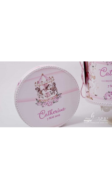 Trusou botez fetita tematic si personalizat cu ponei Pink Carousel 12